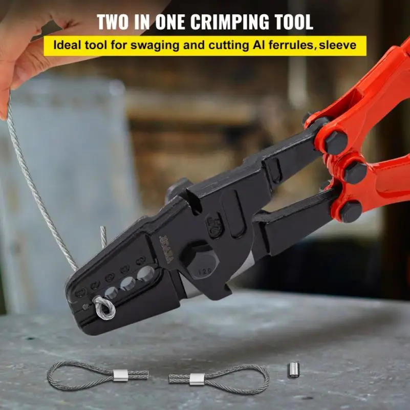 

Hand Crimping Tool for 1/16 to 3/16 Inch Copper Aluminum Oval Sleeves Parking Tubes, Steel Wire Rope Crimping with Long Handle,