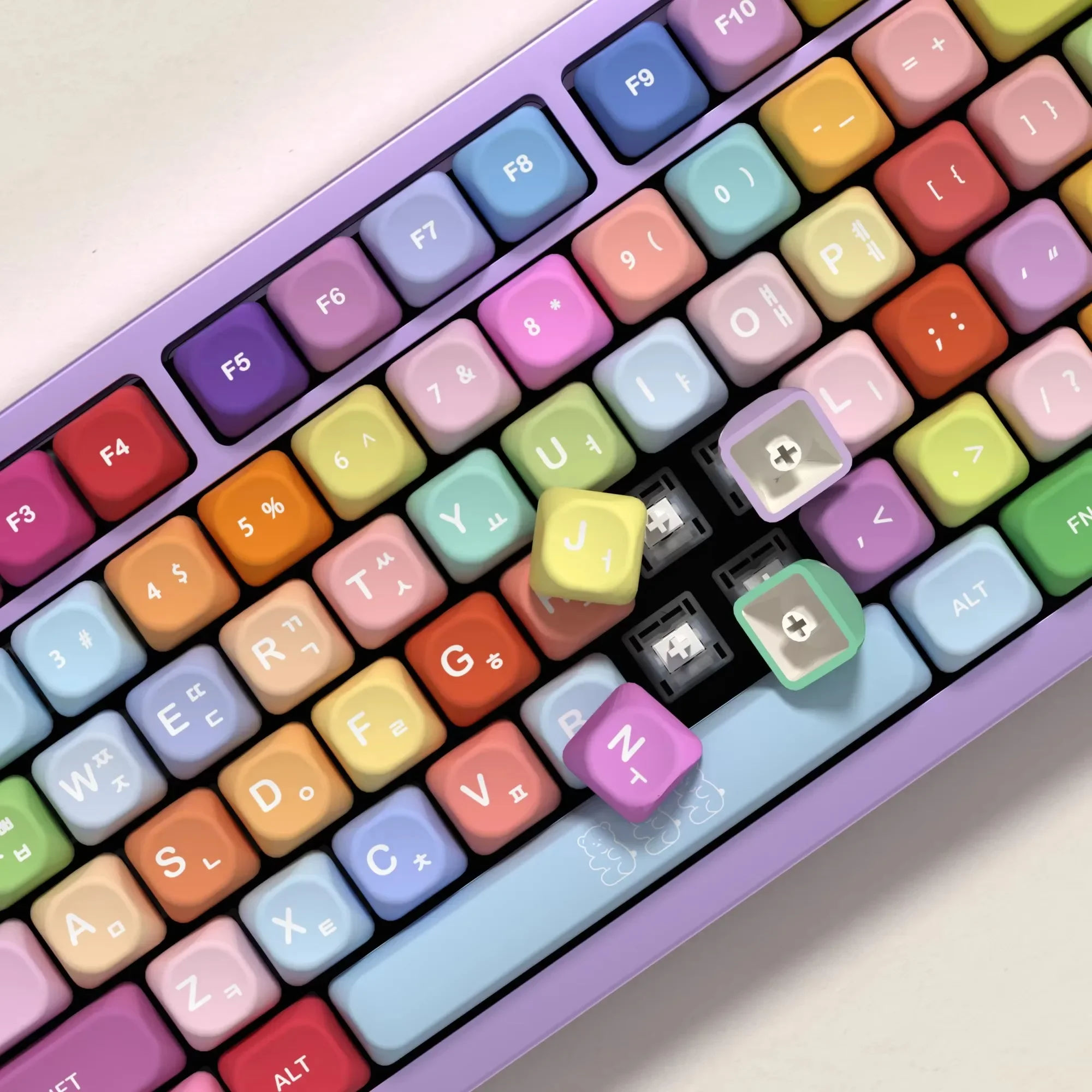 Pokemon KOA Profile Gummy Bears Keycap PBT Custom Korean English Keycaps for Mechanical Keyboard Cute 141 Keys ISO 7U Space Bar
