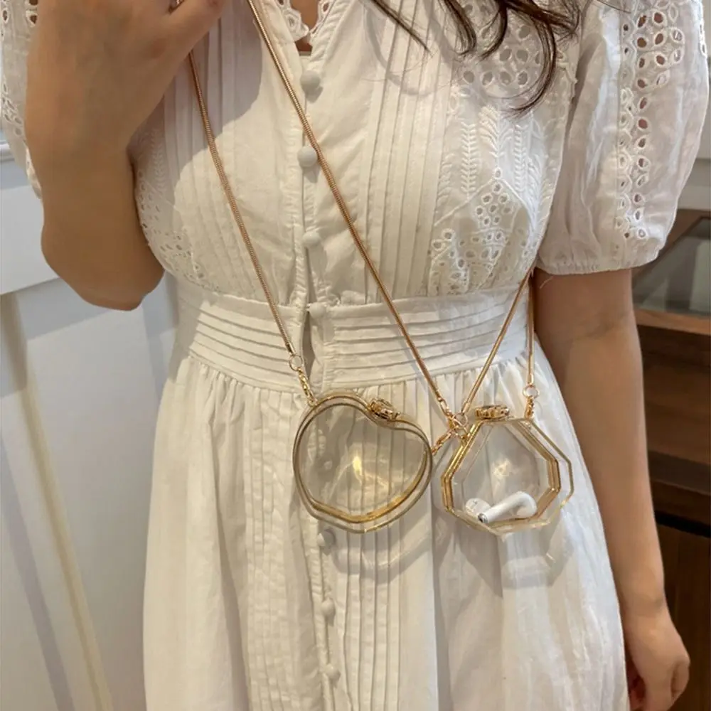 

Creative Clear Acrylic Chain Bag with Chain Strap Gold Lock Buckle Acrylic Crossbody Bag Portable Round/Square/Heart/Polygon