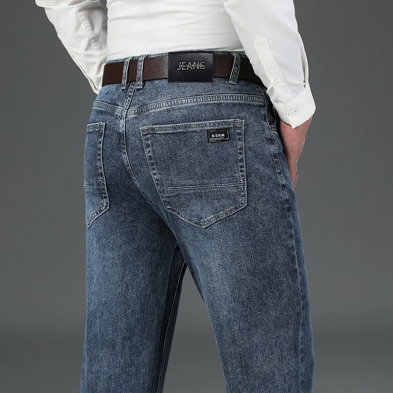 100% Cotton Men's Straight Jeans New Fashionable Slim Business Trousers Classic Solid Color Brand Male Clothing Denim Pants