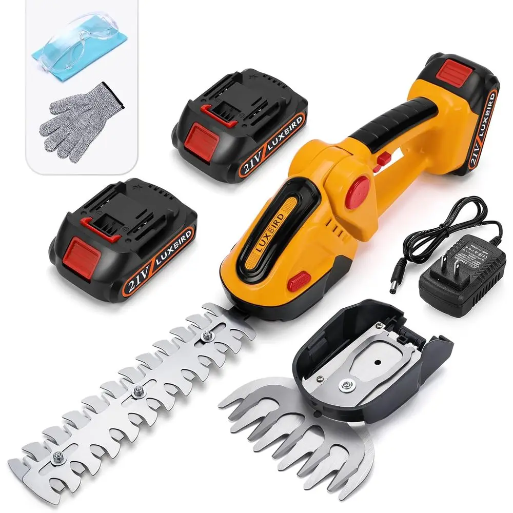 

Мини-триммер для живой изгороди 2-в-1, легкий ручной триммер для травы, электрический триммер для кустарников с 2 перезаряжаемыми батареями (желтый)