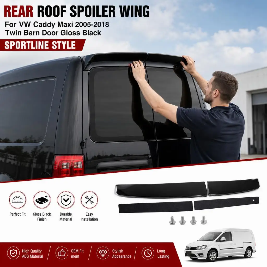 Spoiler Posteriore per Tetto per VW Caddy Maxi 2005-2018, Doppia Porta Posteriore, Nero Lucido, Stile Sportline