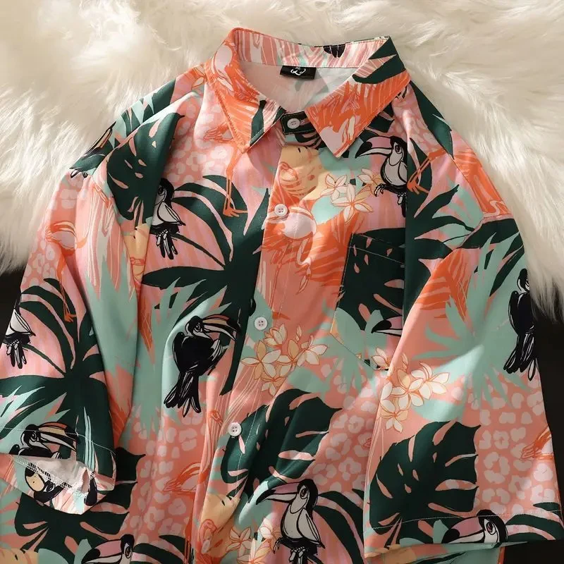 Camisa com flores tropicais 3D masculina e feminina estampada, moda casual, mangas curtas, lapela de botão, streetwear, extragrande, roupa unissex