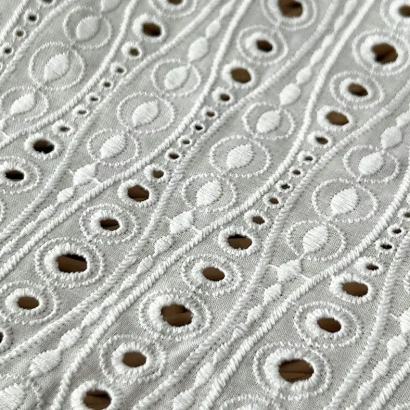 

2m New design 100%cotton embroidery lace eyelect hole clothing for woman dress apparel with water wavy stripes pattern