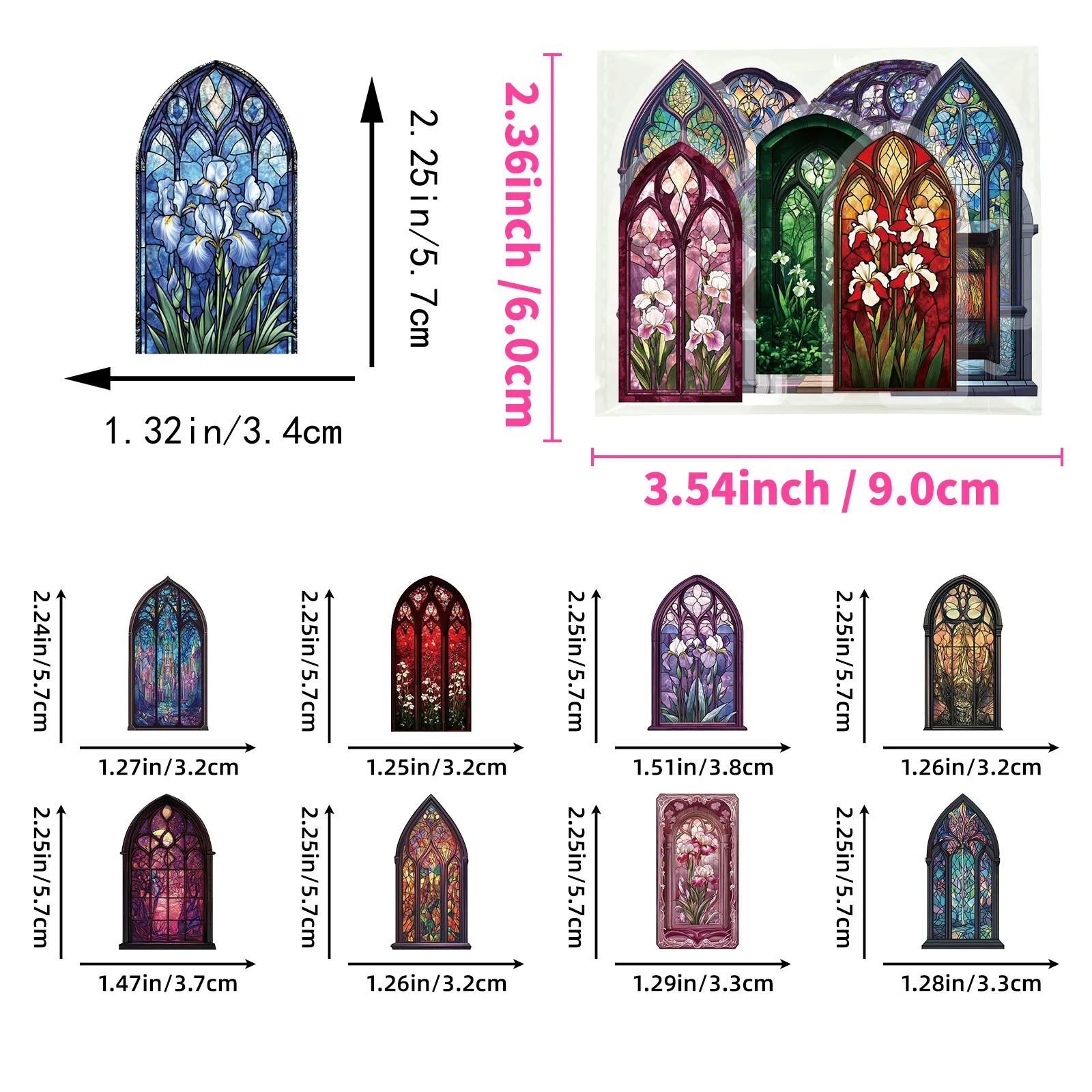 10/30/50PCS Fashion Vintage Europese Stijl Gekleurde Glazen Venster Serie Stickers voor Water Cup Telefoon Computer notebook Briefpapier