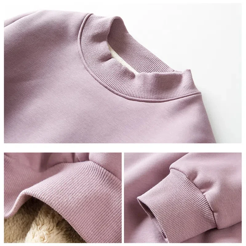 Lamb Wool M-4xl Warm Solid Color Simple Sweatshirts Women Autumn Winter Plus Velvet Loose O-neck Top 2023 New Sudaderas Outwear