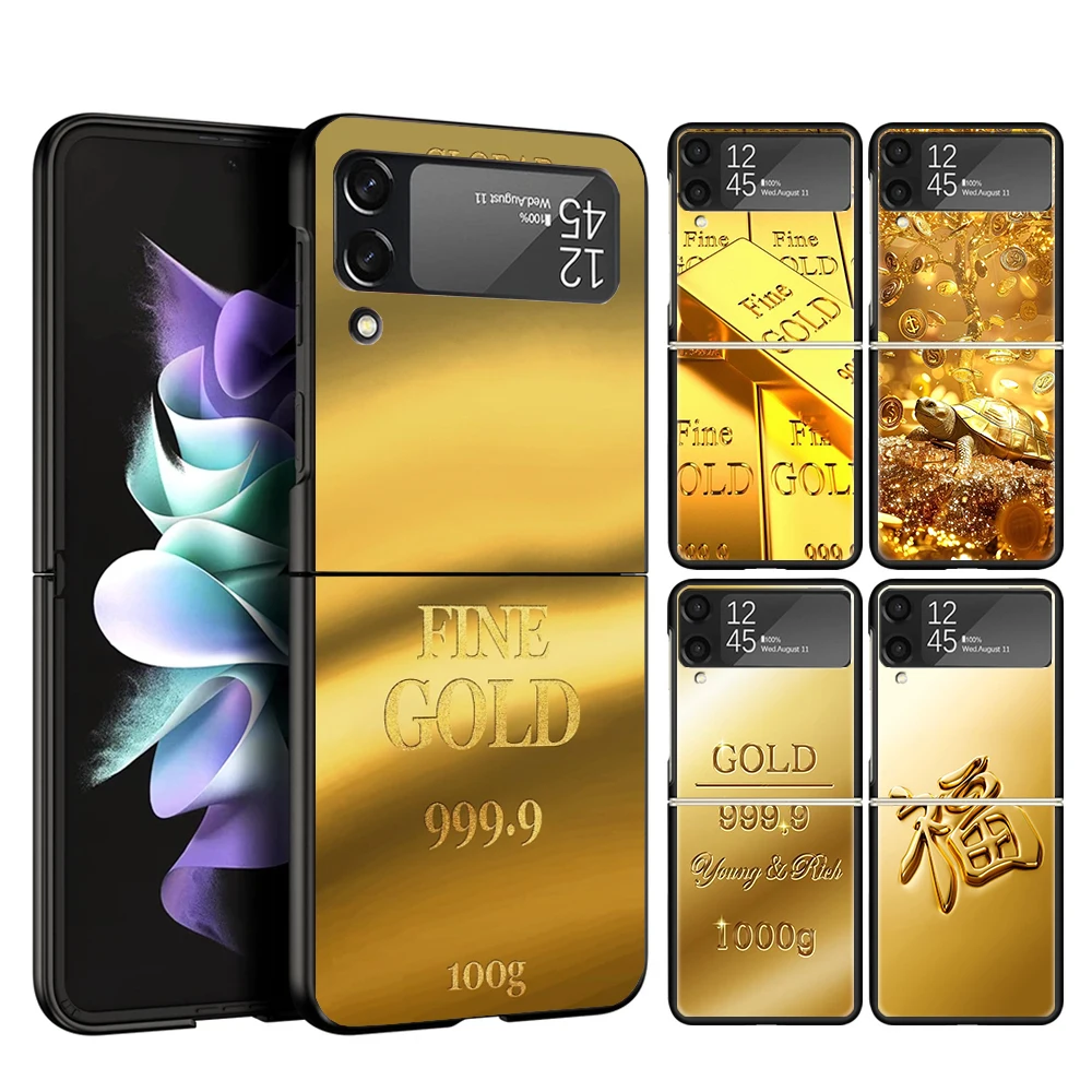 Fine Gold Pattern Printing Case Phone Cover for Samsung Galaxy Z Flip 7 6 5 4 3 5G ZFlip7 ZFlip6 ZFlip5 ZFlip4 ZFlip3 Black Fund