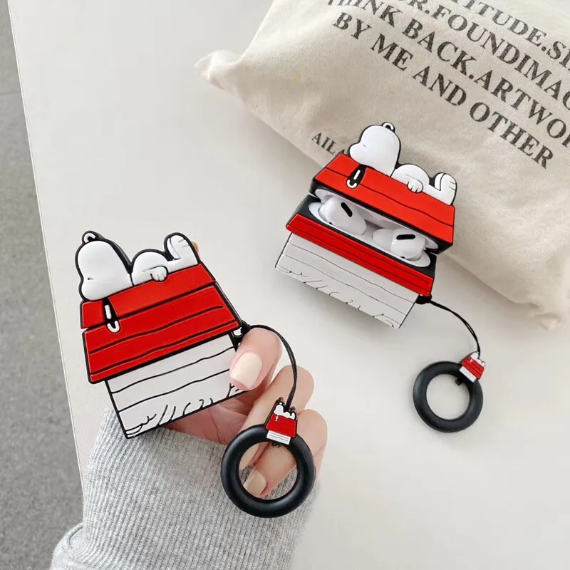 Niedliche Cartoon-Snoopy-Kopfhörerhülle für Airpods 4 2 3 1 Pro 3 2 3D Wireless Bluetooth Headset Schutzhülle mit Anhänger.