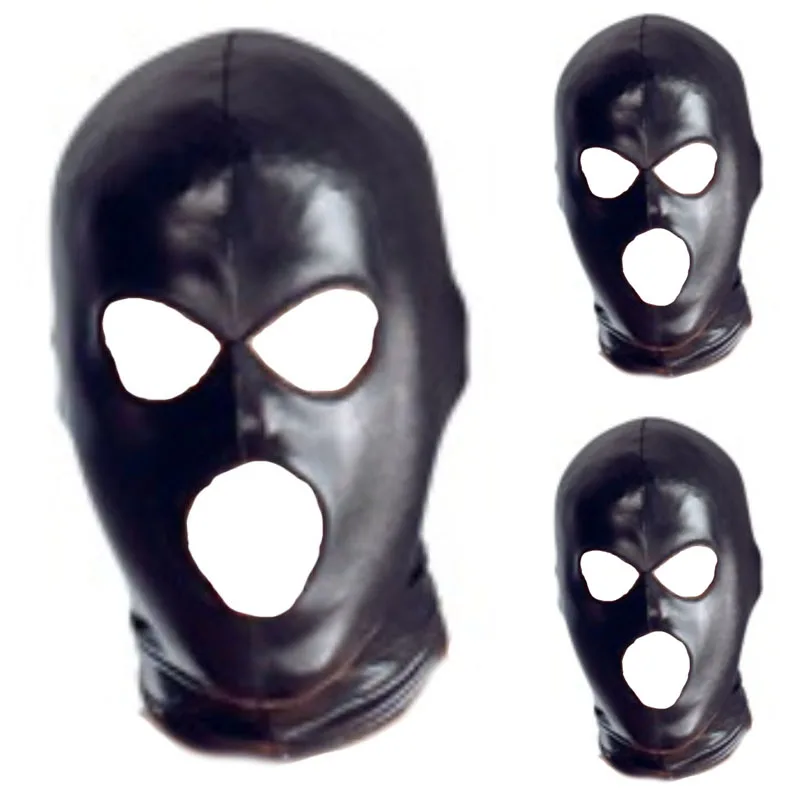 Men And Women Head Wear 3 Holes Cover Halloween Carnival Stage Artificial Leather Hood Head Covering One Size