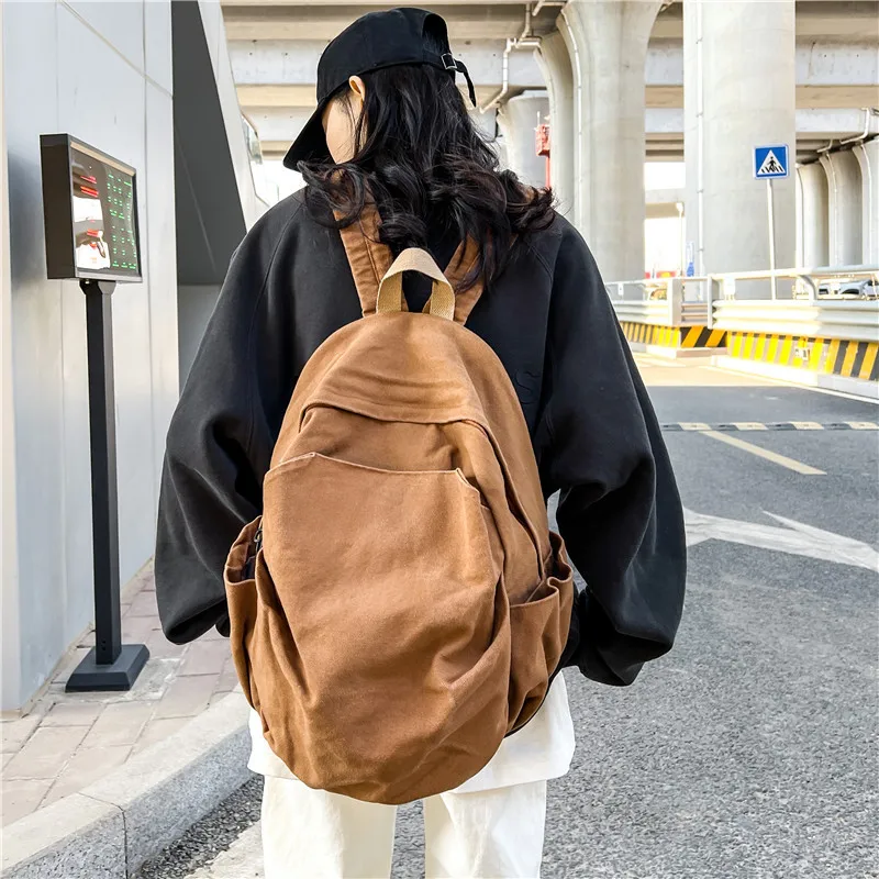 

Backpacks Women Solid Color Zipper School Bag Preppy College Style Fashion Canvas Simple Large Capacity All-match Vintage Korean