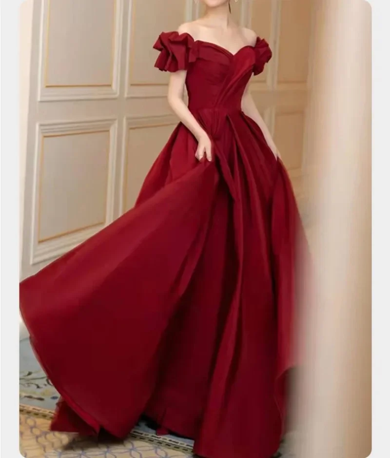 

Popular Boat Neck Wine Red Formal Evening Dress 2024 Classic Party Ball Gown Vintage Solid Quinceanera Party Dresses Vestidos