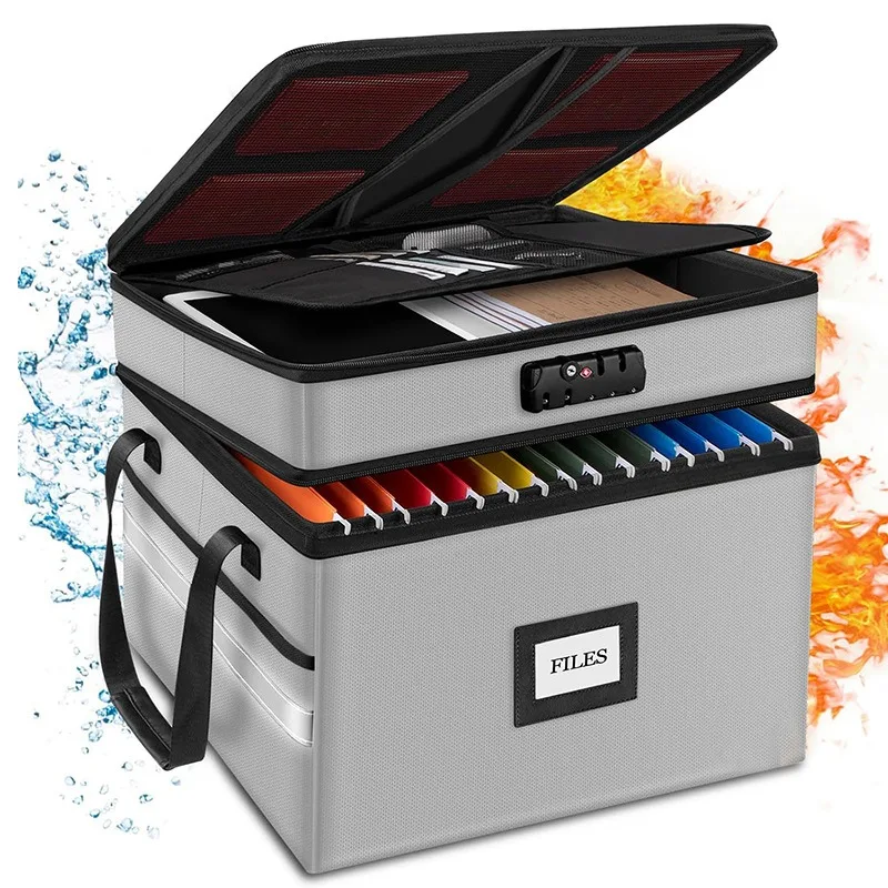 Fireproof and Waterproof Double-layer File Storage Box Valuable Data Archive Box Locked Safe Box