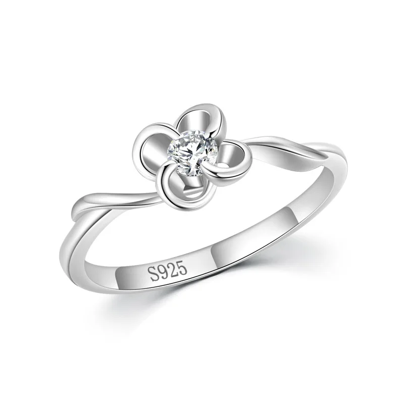 

Exquisite S925 Sterling Silver Clover Flower Diamond Ring for Women Gift Jewelry