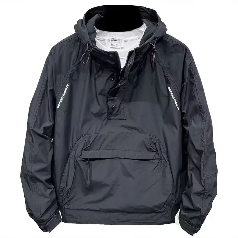 

Spring Autumn American Sle Hooded Jaet Men Casual Color Simple Workwear Loose Outdoor Windbreaker Coat