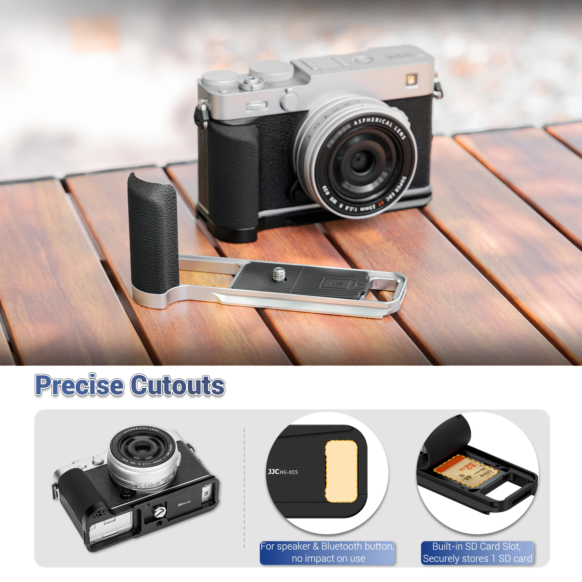 JJC X-E5 L-förmiger Metallgriff für Fujifilm Fuji X-E5 Kamera, integrierte Schnellwechselplatte für Arca, ergonomischer weicher Silikon-Handgriff