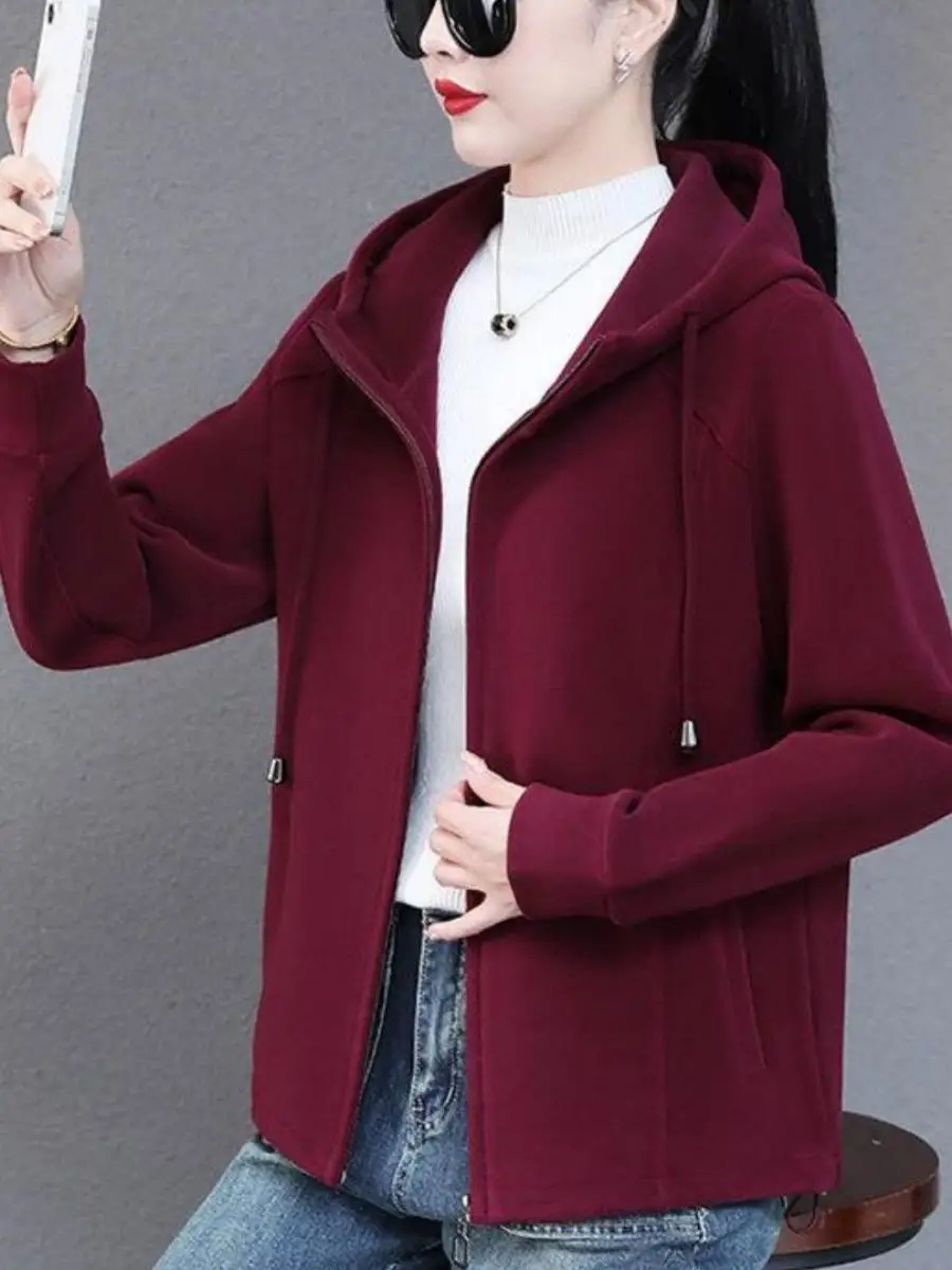 Thiened Fce Donna Autunno Inverno Jaet ort Sli Abbigliamento da esterno Cardigan aperto con cappuccio Felpa allentata Nuovo caldo