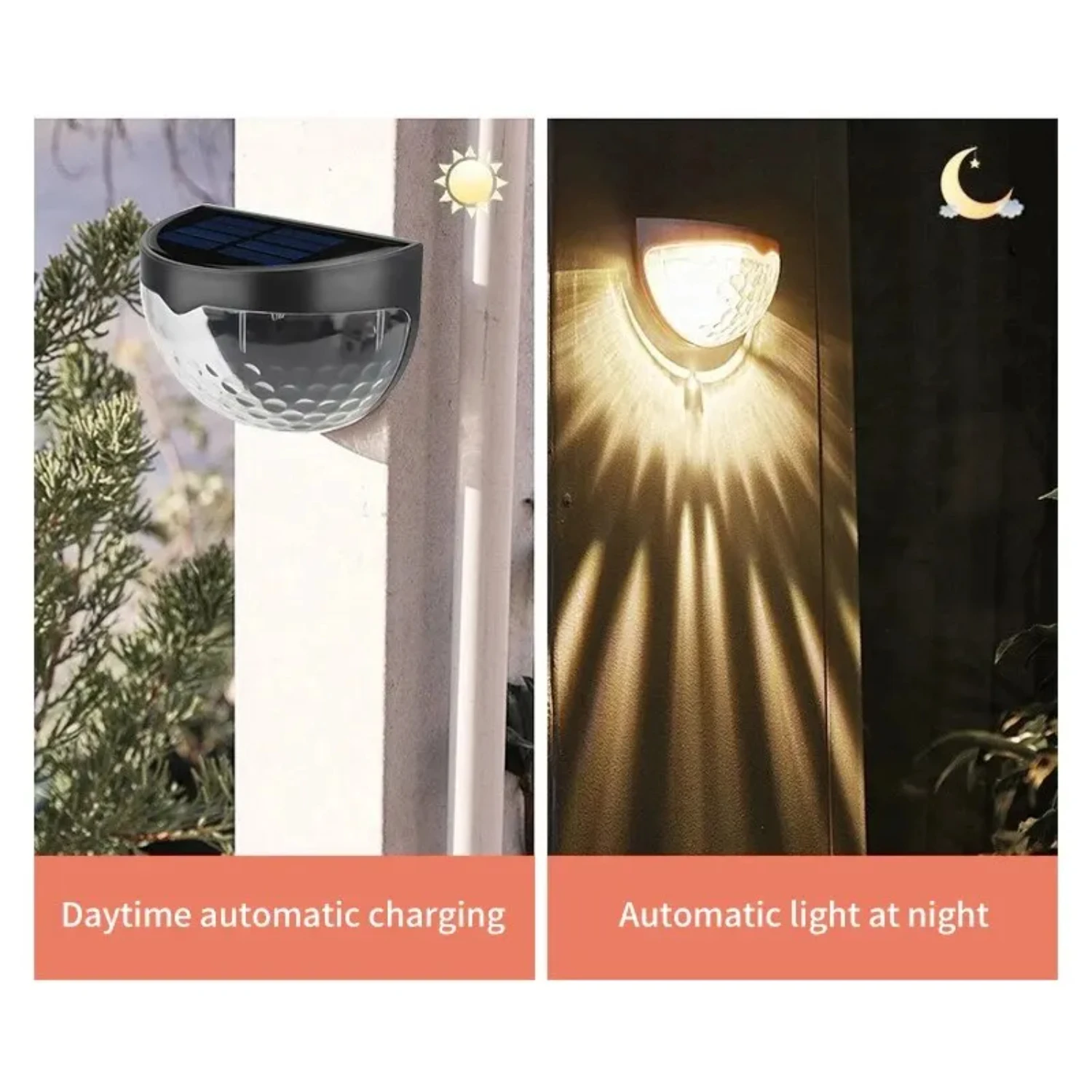 2Pcs 6 LED Solar Powered Wall Lamp Outdoor Waterproof Semi-circular Wall Light Shell Light Garden Courtyard Decorative Lamp