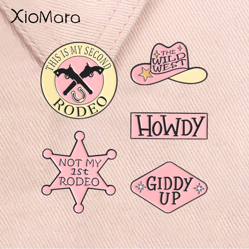 Pins de Esmalte Retro Estilo Vaquero del Oeste, con diseños 'No es mi primer rodeo', 'Howdy', 'Sombrero de vaquero' y 'Estrella de Sheriff', como broches, insignias de solapa y joyas, regalos para amigos