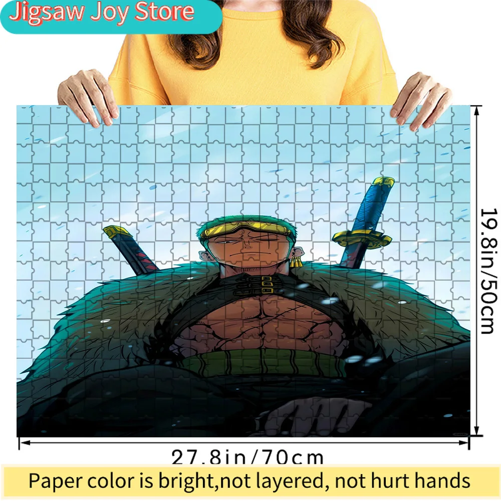 

Премиум-пазл из бумаги: Ророноа Зоро с мечами в зимней снежной сцене. Аниме-арт. Высококачественный картонный пазл.