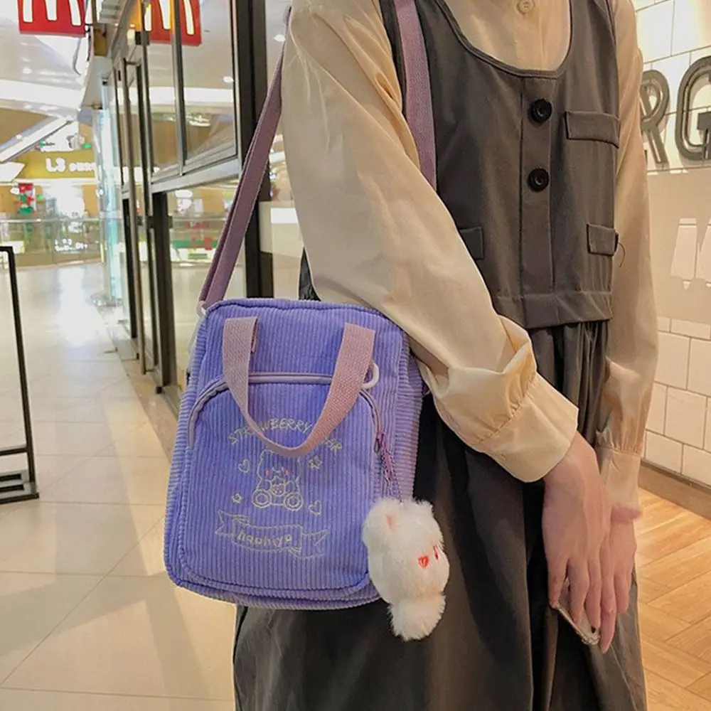 Cartoon Pattern Crossbody Single-shoulder Corduroy Canvas Display Pouch Transparent Window Double Side 20CM Doll Bag