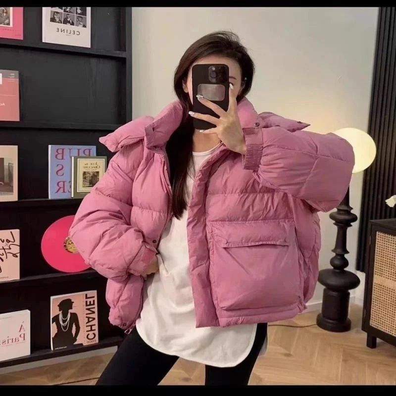 

Women's Hooded Du down Jaet Bright Pink Commute Sle Regular Fit Long Sve Warmth Polyester Fiber Knot