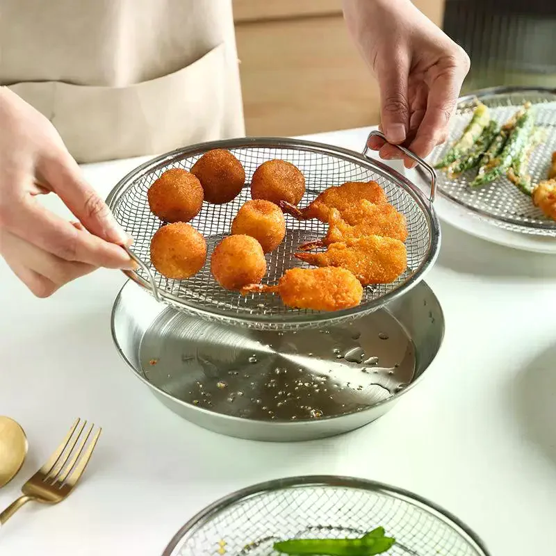 Kitchen Oil Filter Tray Stainless Steel Mesh Frying Drain Pan Strainer Colander Efficient Oil Drainage For Home Outdoor Restaura