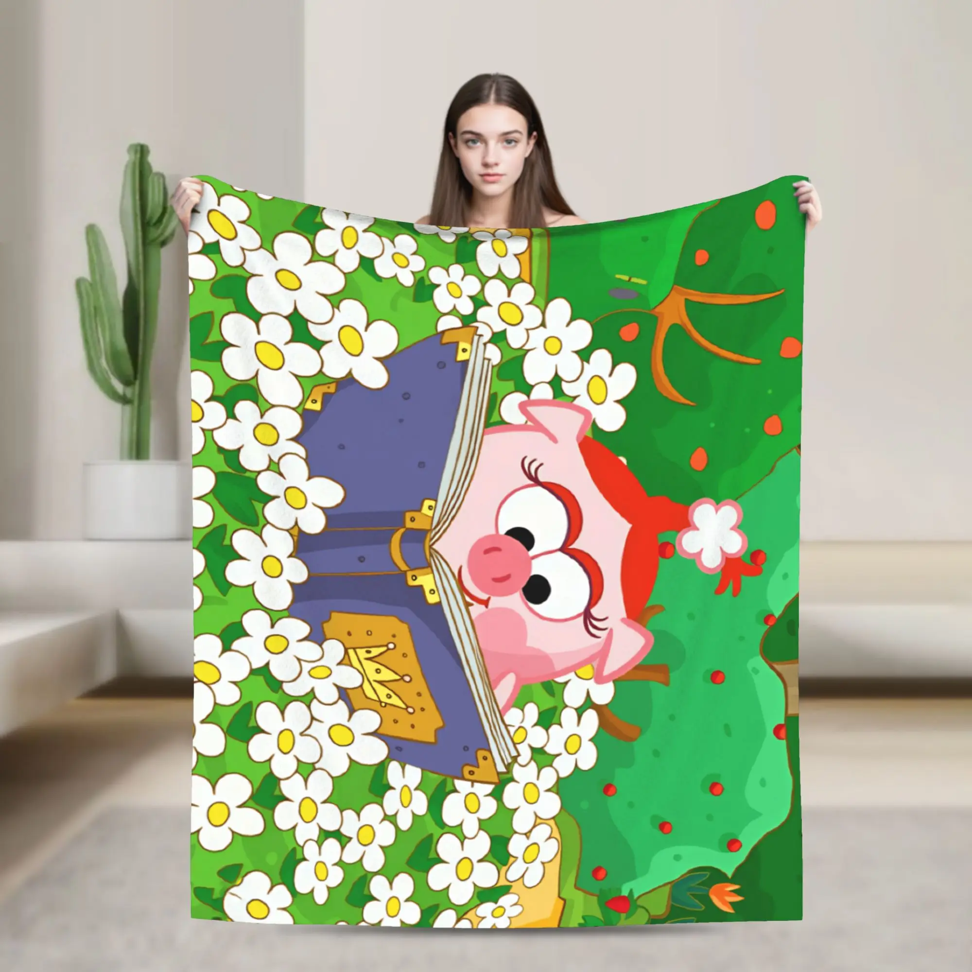 Kikoriki Nyusha Pig Reading Book In Flowers Blanket Winter  Warm Soft Throw Blanket For Girl Outdoor Flannel Bedspread Bed Cover