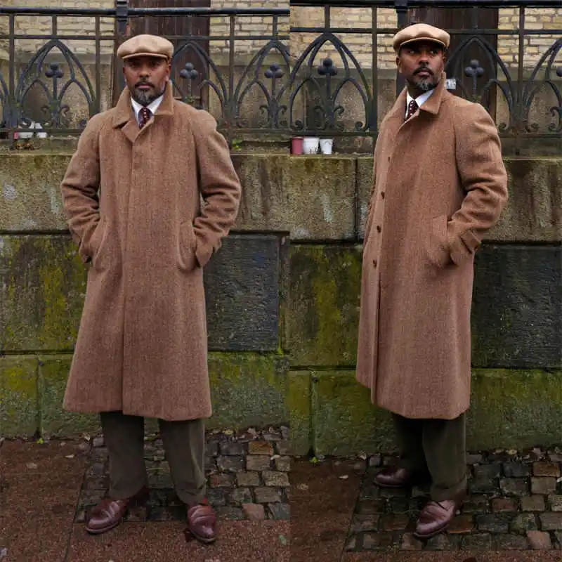 

Classic Men Herringbone Overcoat 1 Piece Double Breasted Notch Lapel Tweed Coat Autumn Winter Warm Formal Occasion Custom Made