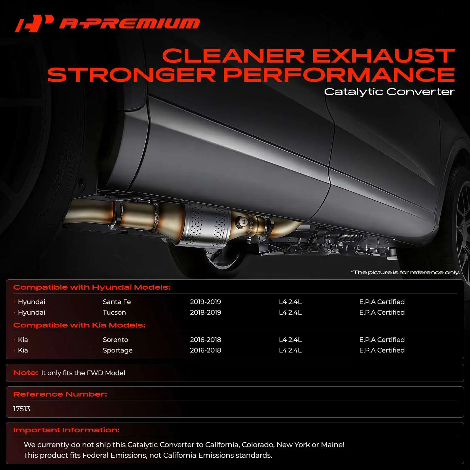 A-Premium Front Catalytic Converter for Kia Sorento Sportage 2016-2018 Hyundai Santa Fe 2019 Tucson 2018-2019