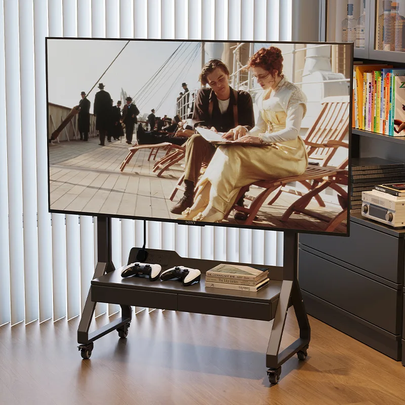 Solid wood removable TV cabinet living room household small apartment modern simple floor drawer storage TV bracket