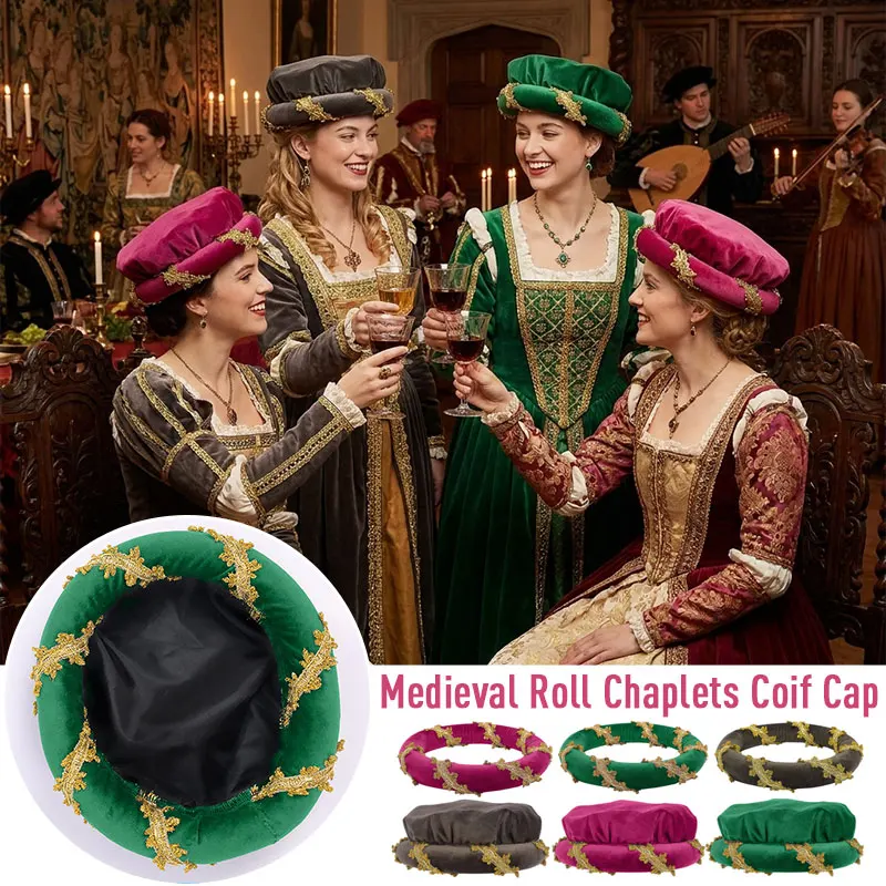 Velvet Renaissance Padded Circlet Medieval Roll Hat Vintage Historical Headdress Halloween Cosplay Costume Head Accessory