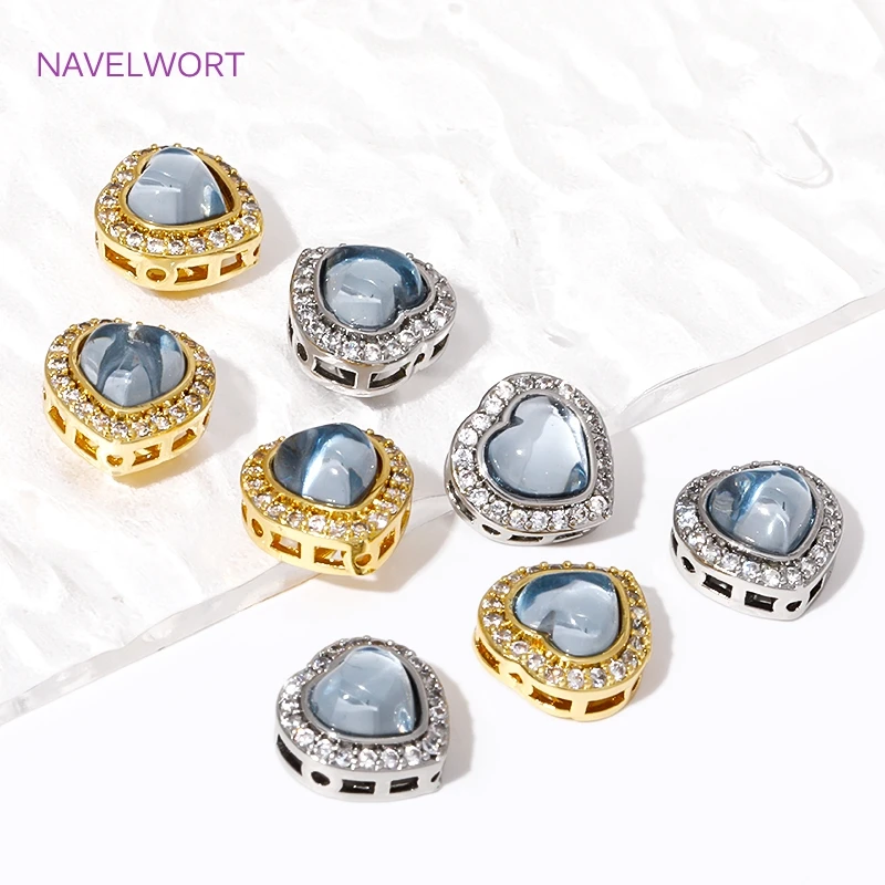 18K Gold Plated Cubic Zirconia Heart Spacer Beads,Separators For Beads,For Jewelry Making Supplies DIY Beading Jewelry Material