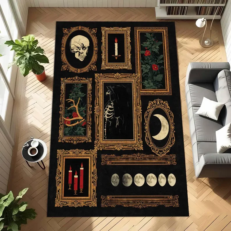 Retro Skull Gothic Style Carpet Mysterious Dark Crow Living Room Home Decor Sofa Rug    Bedroom Bedside Rug Coffee Table Mat