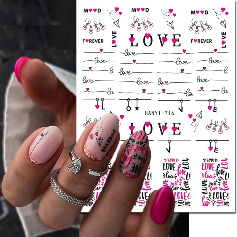 

Nail Art 3d Back Glue Stickers Valentine Day Red Hearts Love Letters Decals Nail Decoration Salon Beauty