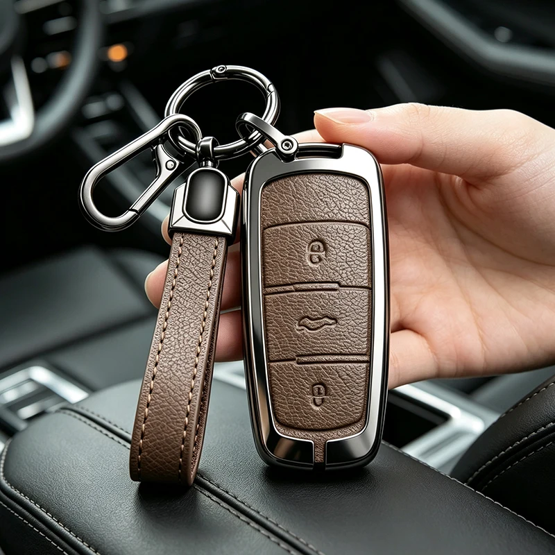 Metal Leather Car Key Case Cover for VW Volkswagen CC Passat B6 B7 Passat 3C CC Maogotan R36 B5 B7L Series Protective Shell