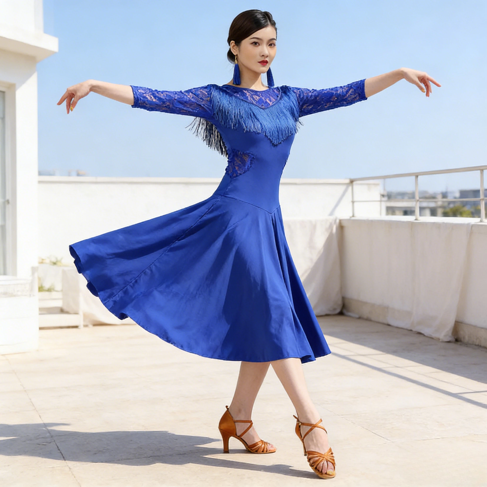 

New Latin Dance Dress For Women Lace Flared Skirt Practice Wear Training And Competition Stage Outfit