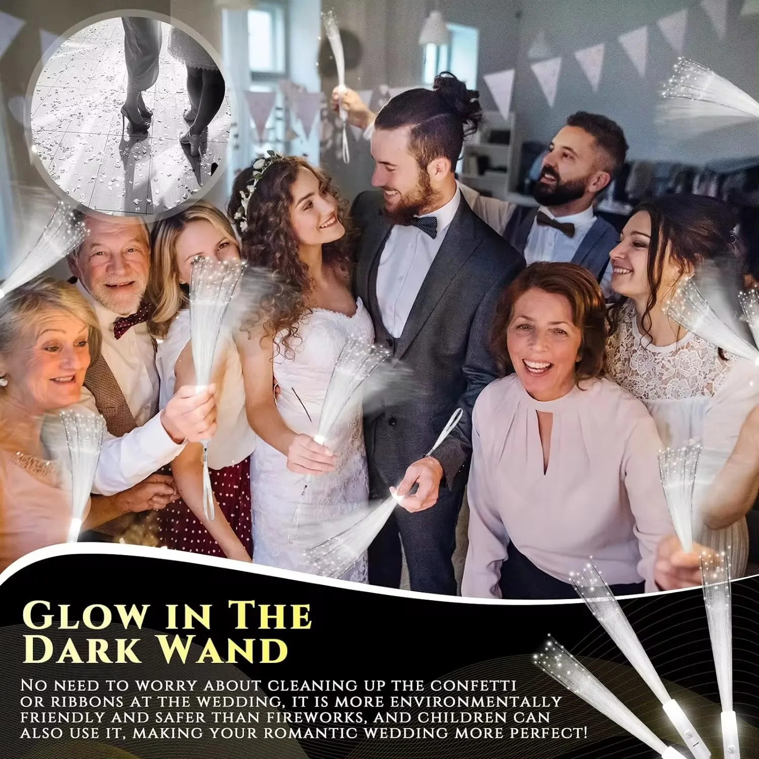 Long White Fiber Optic Stick 3 Mode Wedding Sparkler LED Light Up Wand Glow Party Supply Wedding Favor Bridal Shower 24/48/72Pcs