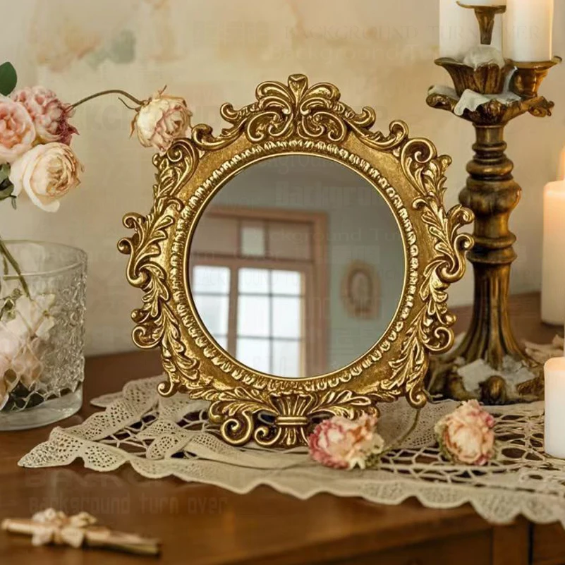 Wedding Custom Mirror Golden Retro Decorative Vanity Mirror Vintage Style Mirror Antique Inspired Living Room Mirror M001