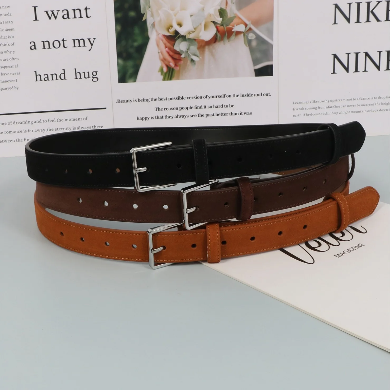 Spring and Autumn New Suede Women's Decorative Trench Coat with Waist Belt