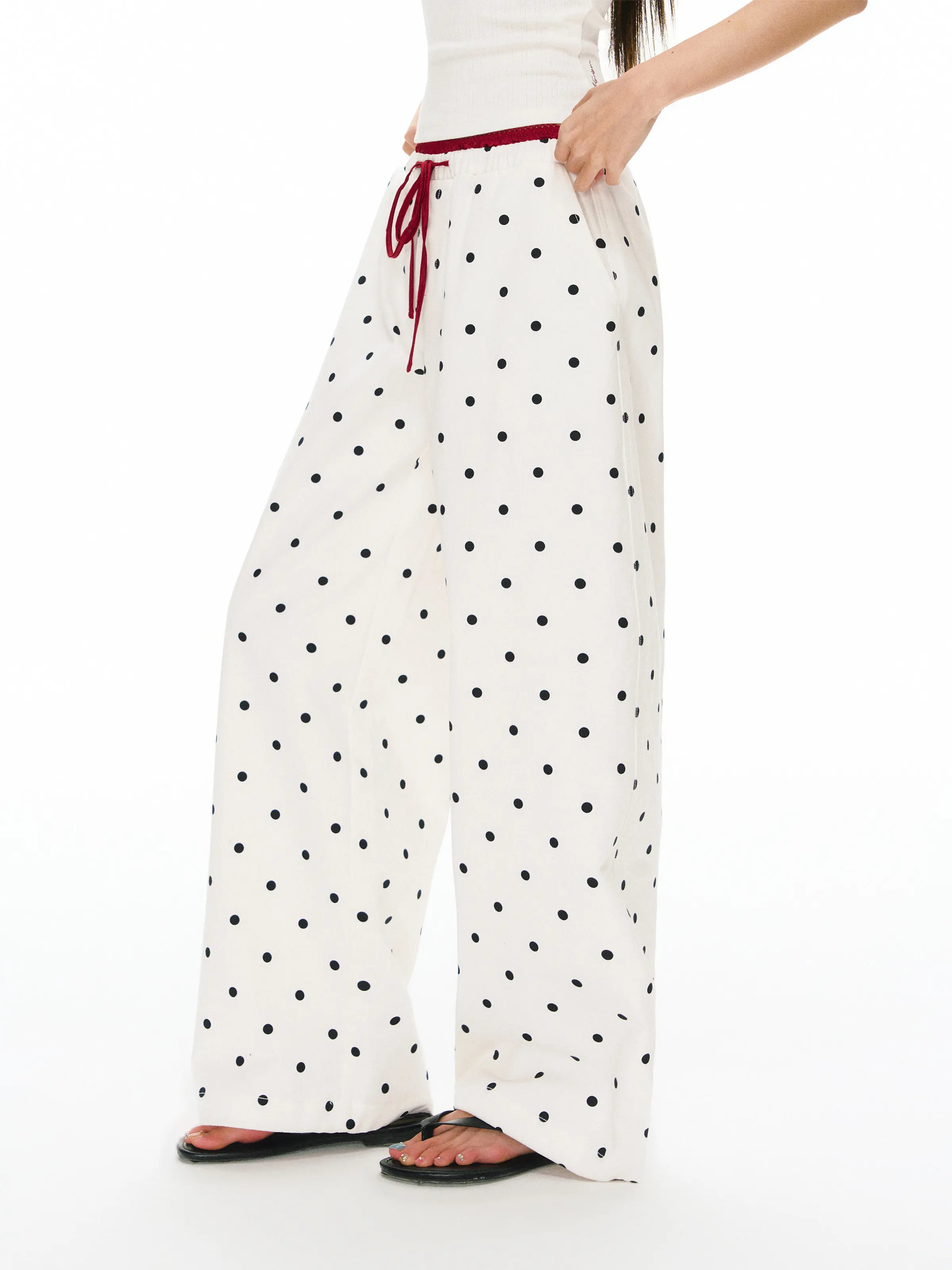 Women Vintage American Polka Dot Print Casual Pants Summer New Fashion Versatile Long Trousers Streetwear