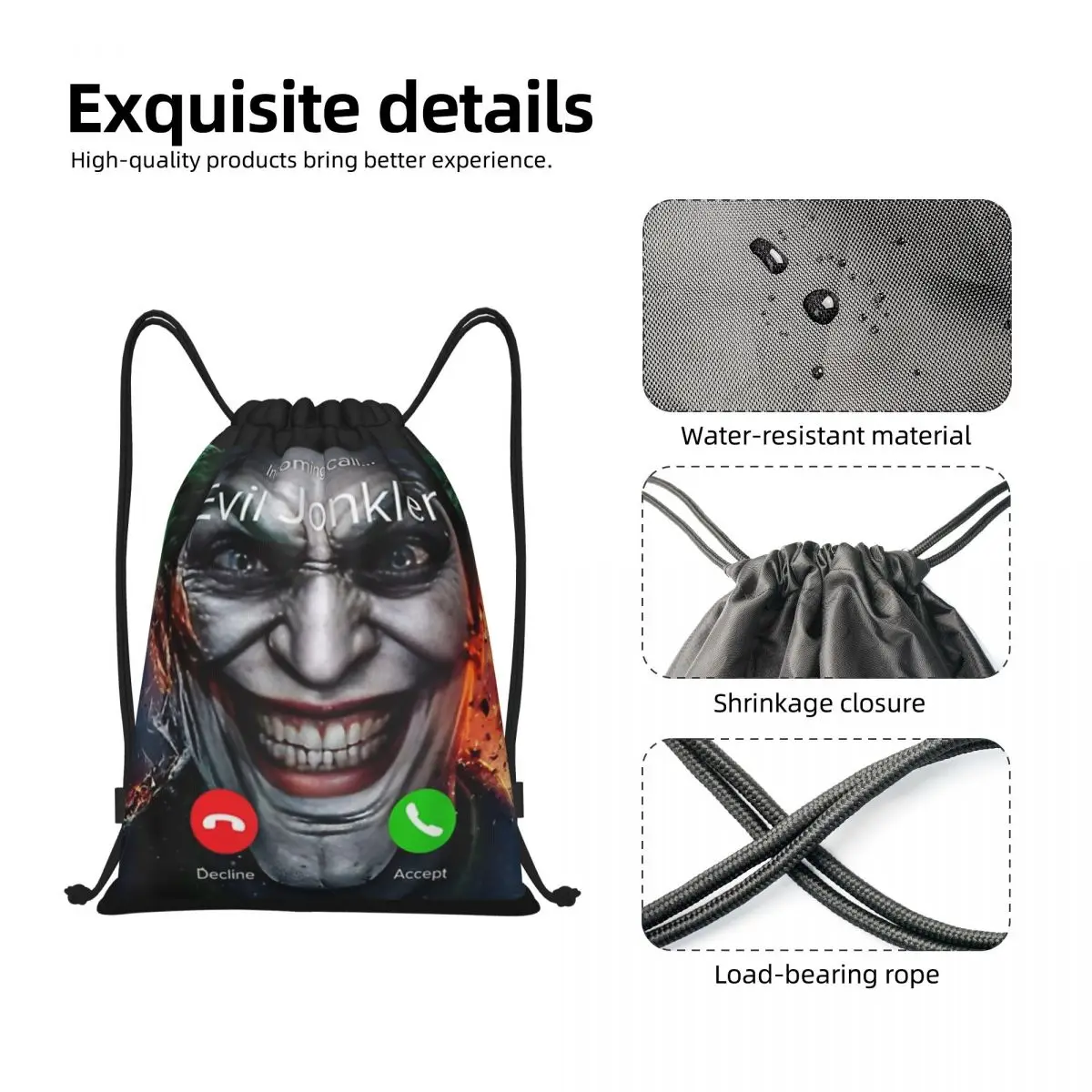 Custom Humor Horror Incoming Call From Evil Jonkler Halloween Fashion Women Men Drawstring Bag Backpack Portable Folding Bag