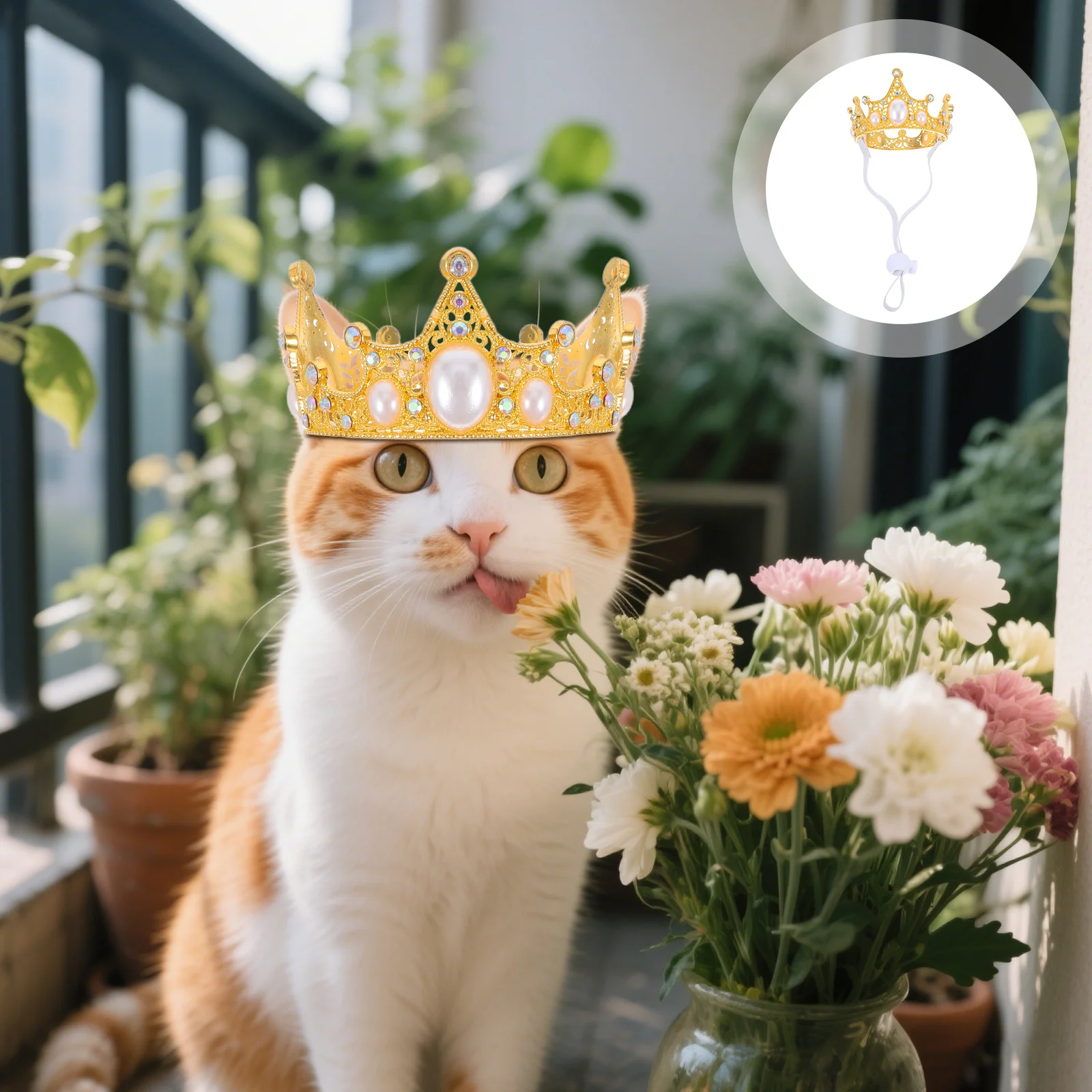 

Pet Birthday Party Crown Small Dog Crown Hat Adjustable Strap Golden Wedding Accessory Dog Birthday Hat Puppy Party Decorations