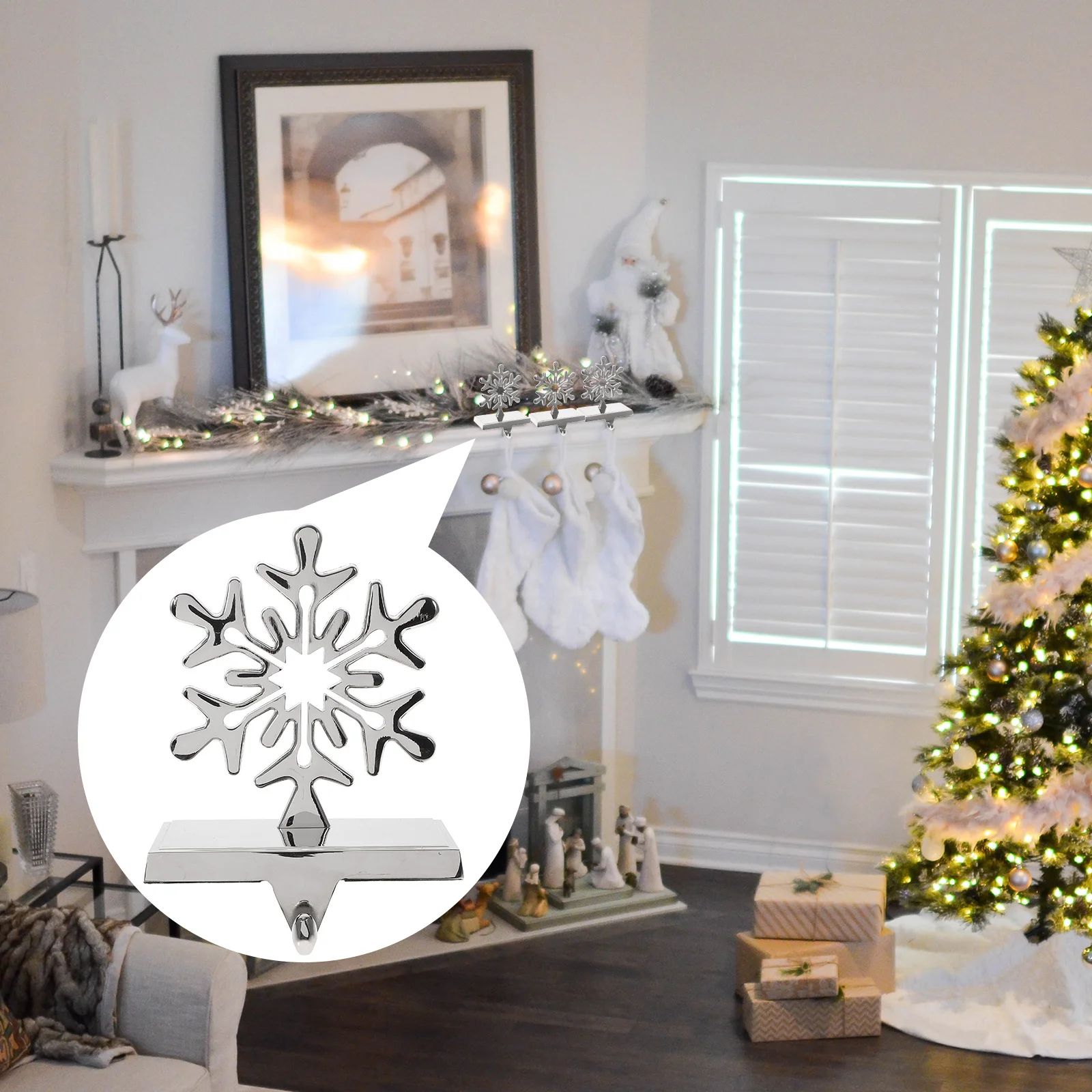 

1Pcs Metal Christmas Stocking Holder Zinc Alloy Xmas Mantle Hook Decorations Stocking Holders for Mantle Christmas Sock Holder