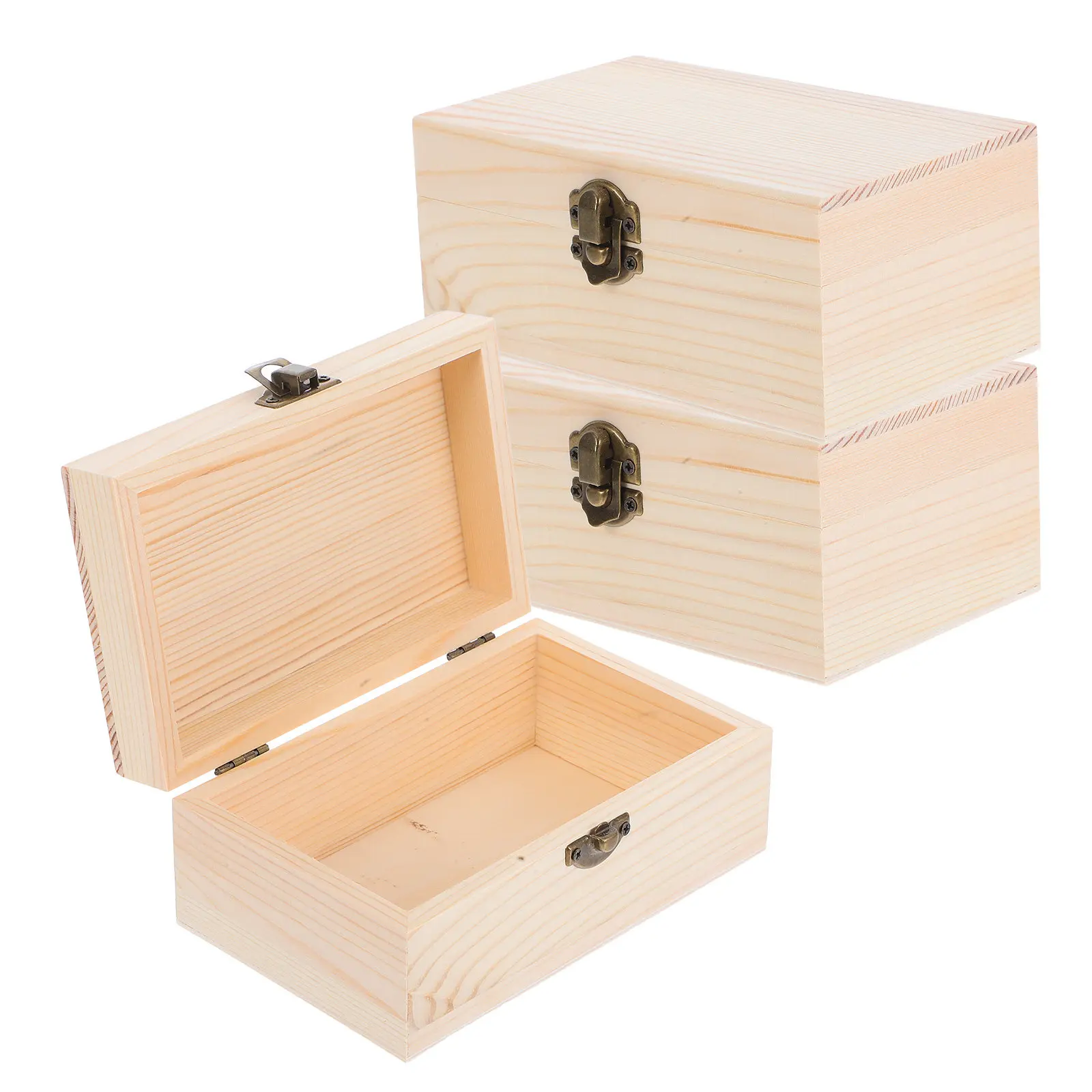 3Pcs Small Wood Jewelry Box Natural Texture Rustic Wooden Keepsake Storage Case for Rings Necklaces Earrings Organized Desktop