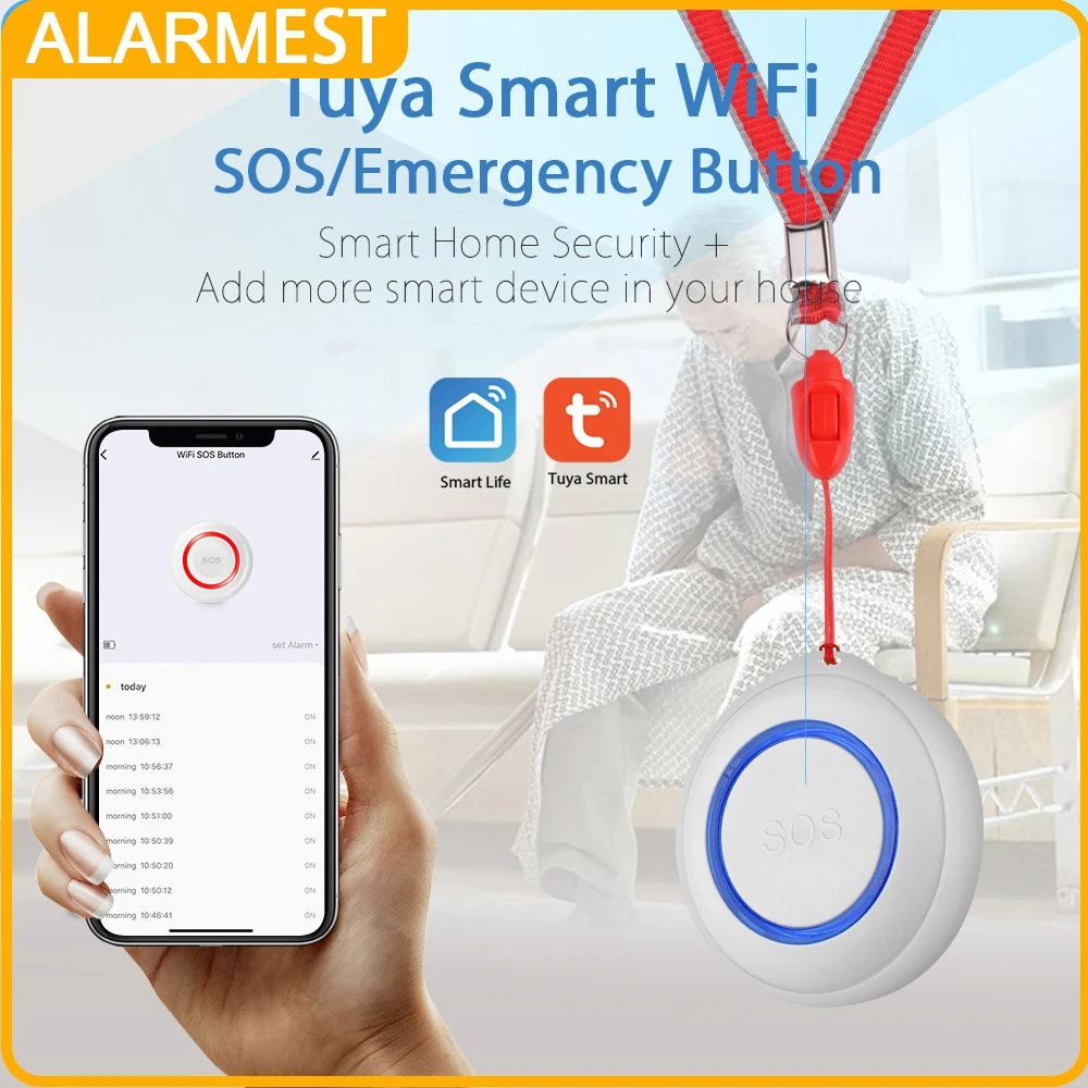 Alarmest TUYA Smart WiFi Wireless SOS Emergency Home Burglar Alarm Sensor 2.4G Panic Button