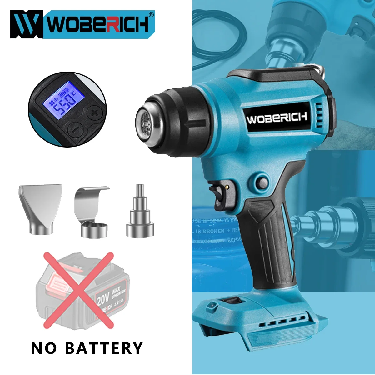 

WOBERICH Heat gun Cordless Electric Heat Gun 50-550℃Temp Adjustab Heating Equipment Hot Air Machine Compatible for Makita 18V