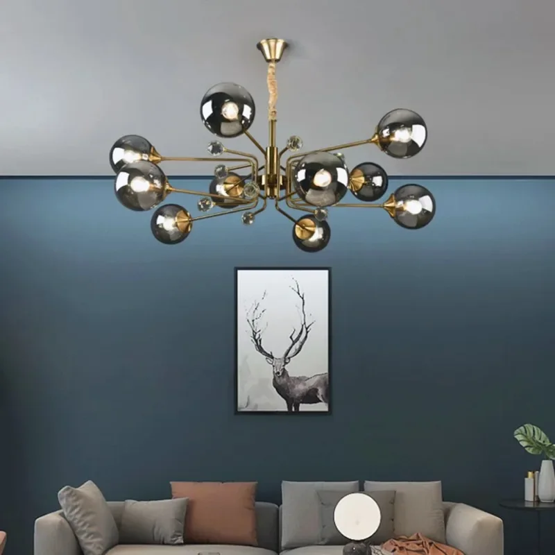 

SANDYHA Modern Copper Glass Ball Pendant Light Ceiling Chandelier Living Room Bedroom Lighting Fixture Art Decoration