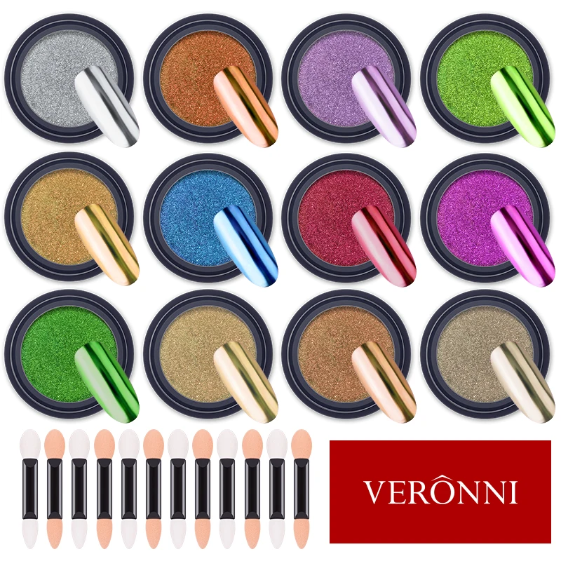 Polvere per unghie cromata metallizzata per unghie a 12 colori, polvere per specchio magico sfregamento decorativo Glitter Pigment Flakes decorazione per unghie