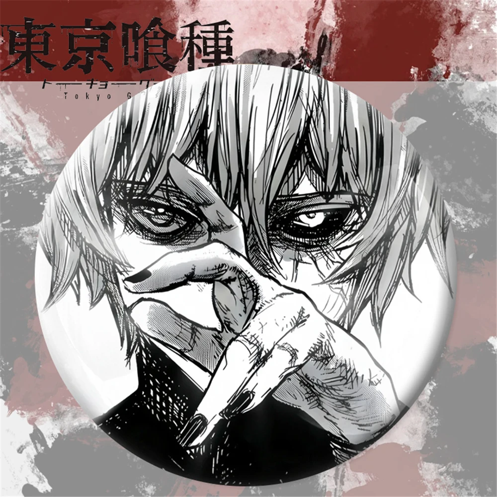 58 مللي متر أنيمي طوكيو الغول Kaneki كين تأثيري حلي شارة دبوس SPTE صفيح بروش دعامة الهالوين ﻿   عيد الميلاد جيلف