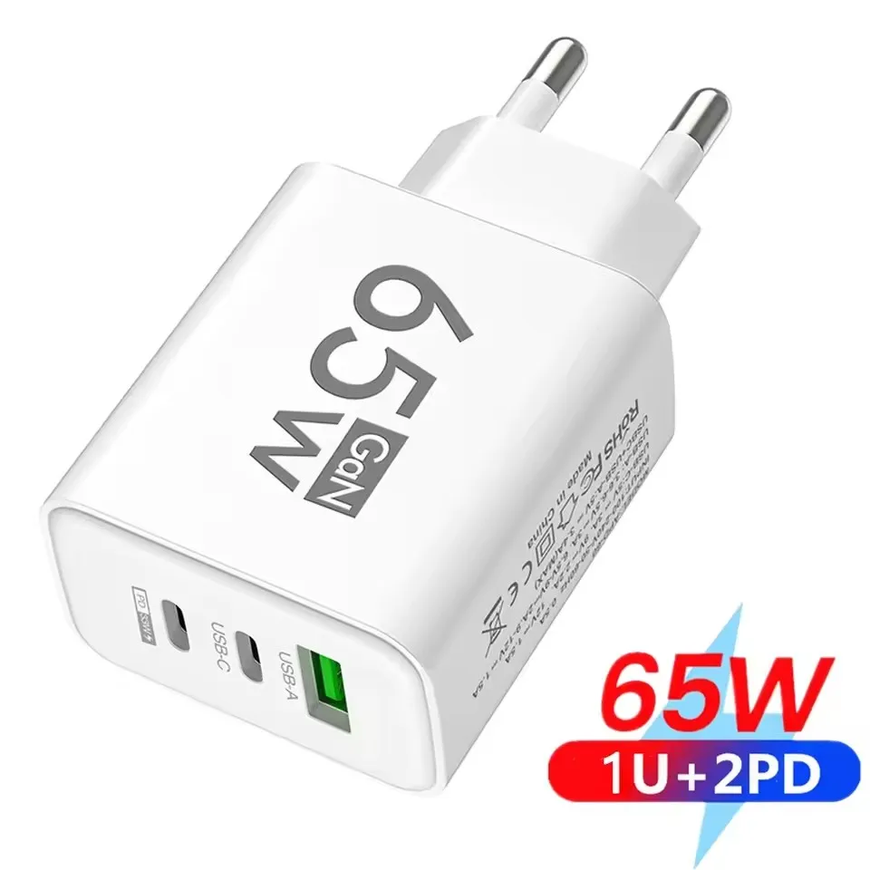 65W GaN Charger PD 3.0 Compatible for iPhone 17 16 Samsung S26 Air Oneplus Huawei PD 65W EU Charger